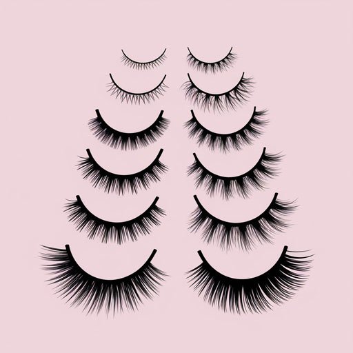 Eyelash extensions chart showing different lengths and thickness options.